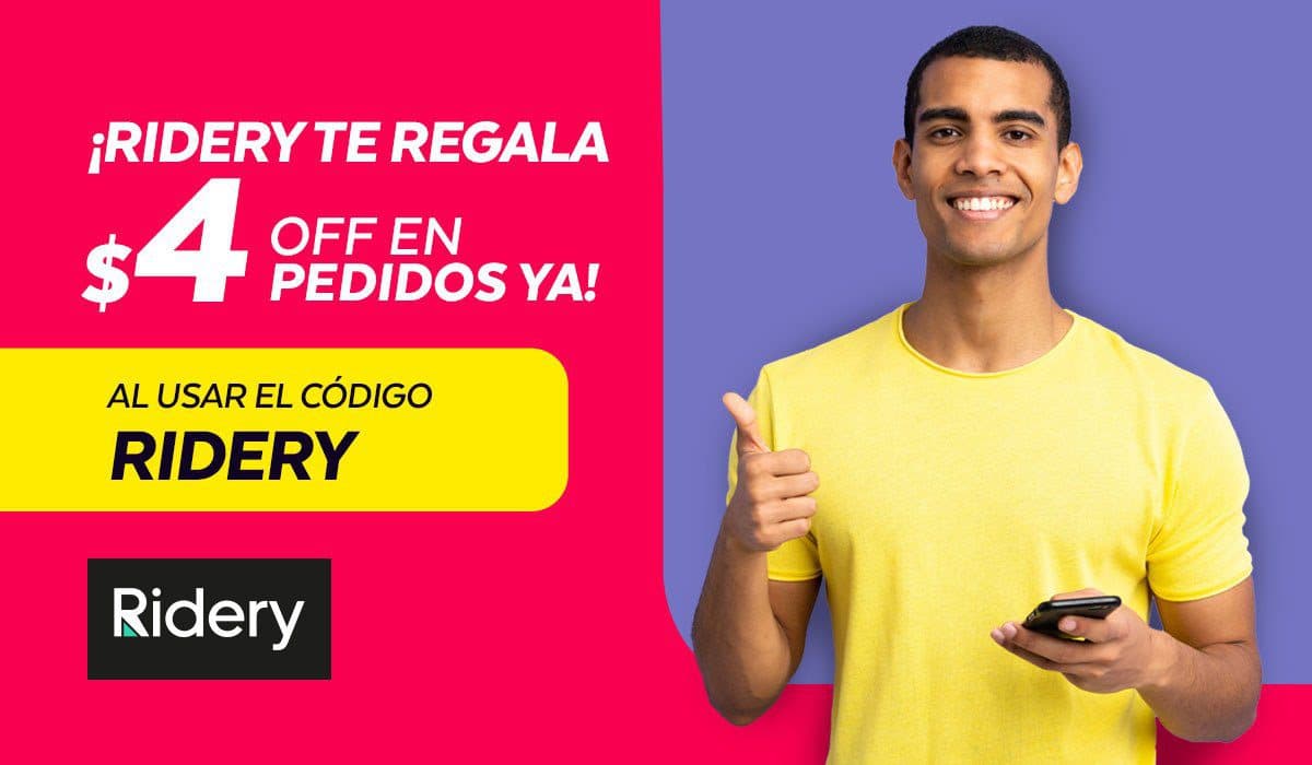 PedidosYa y Ridery tienen una promo donde Ridery te regala $4 en descuento