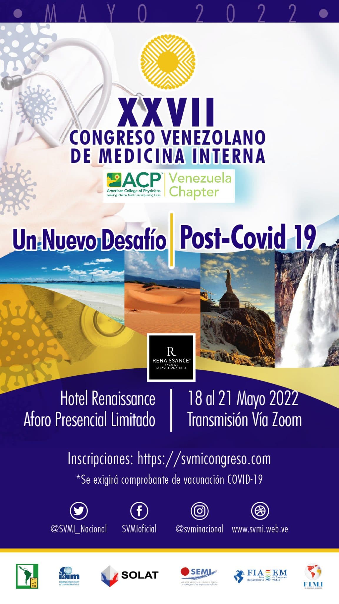 XXVII Congreso Venezolano de Medicina Interna: “Un Nuevo Desafío Post Covid-19 será virtual y presencial desde el 18 al 21 de mayo