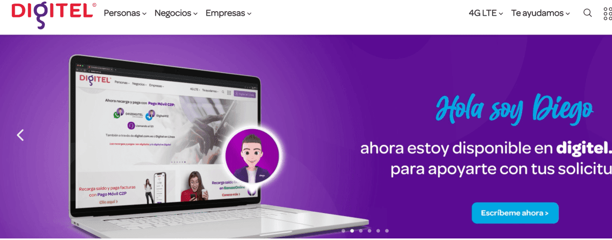 Digitel incorporó a su página web al asistente virtual Diego